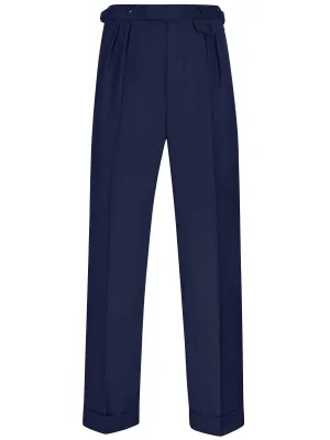 1940s Vintage Harry Fishtail Back Trousers in Navy Blue