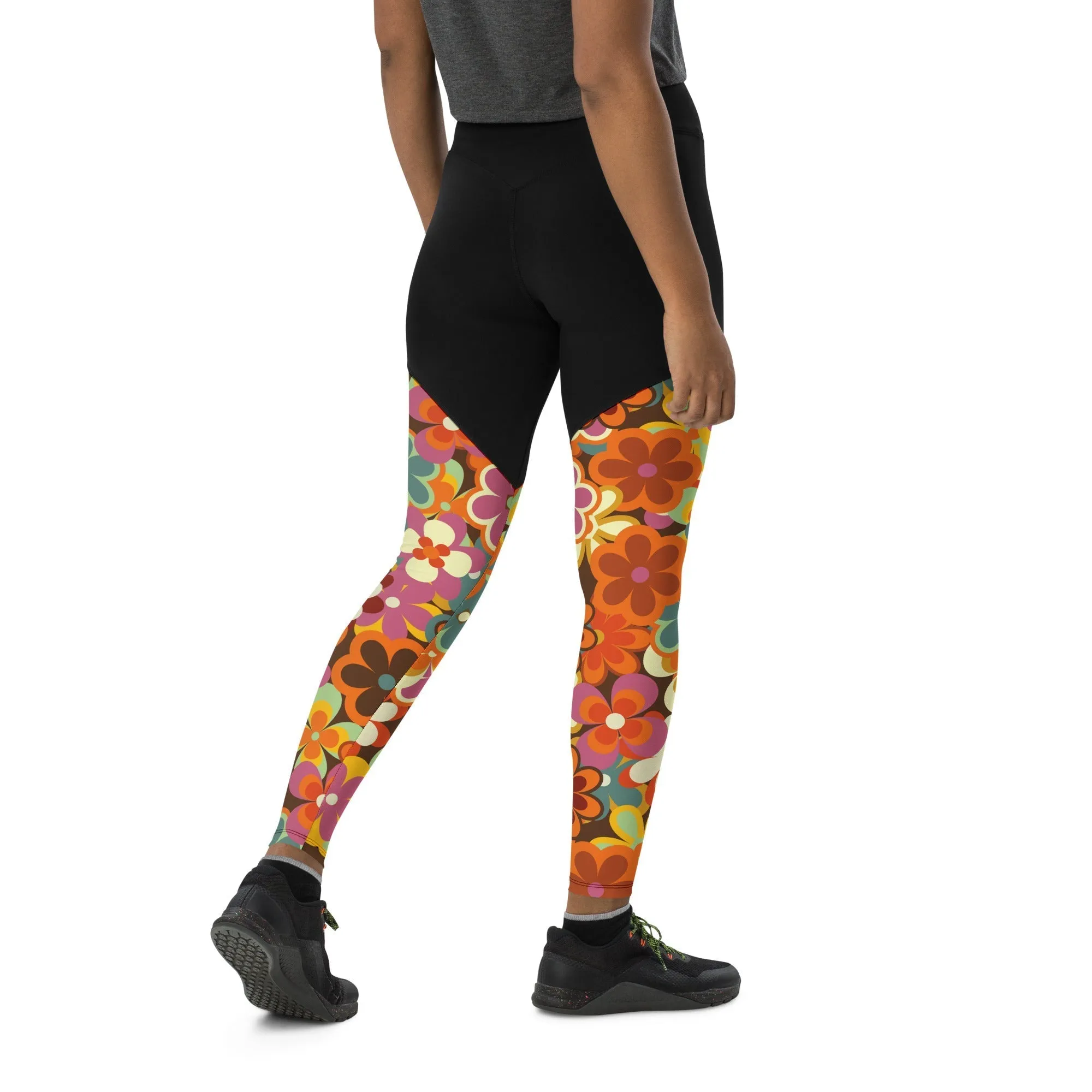 70s Flower Pattern Compression Leggings