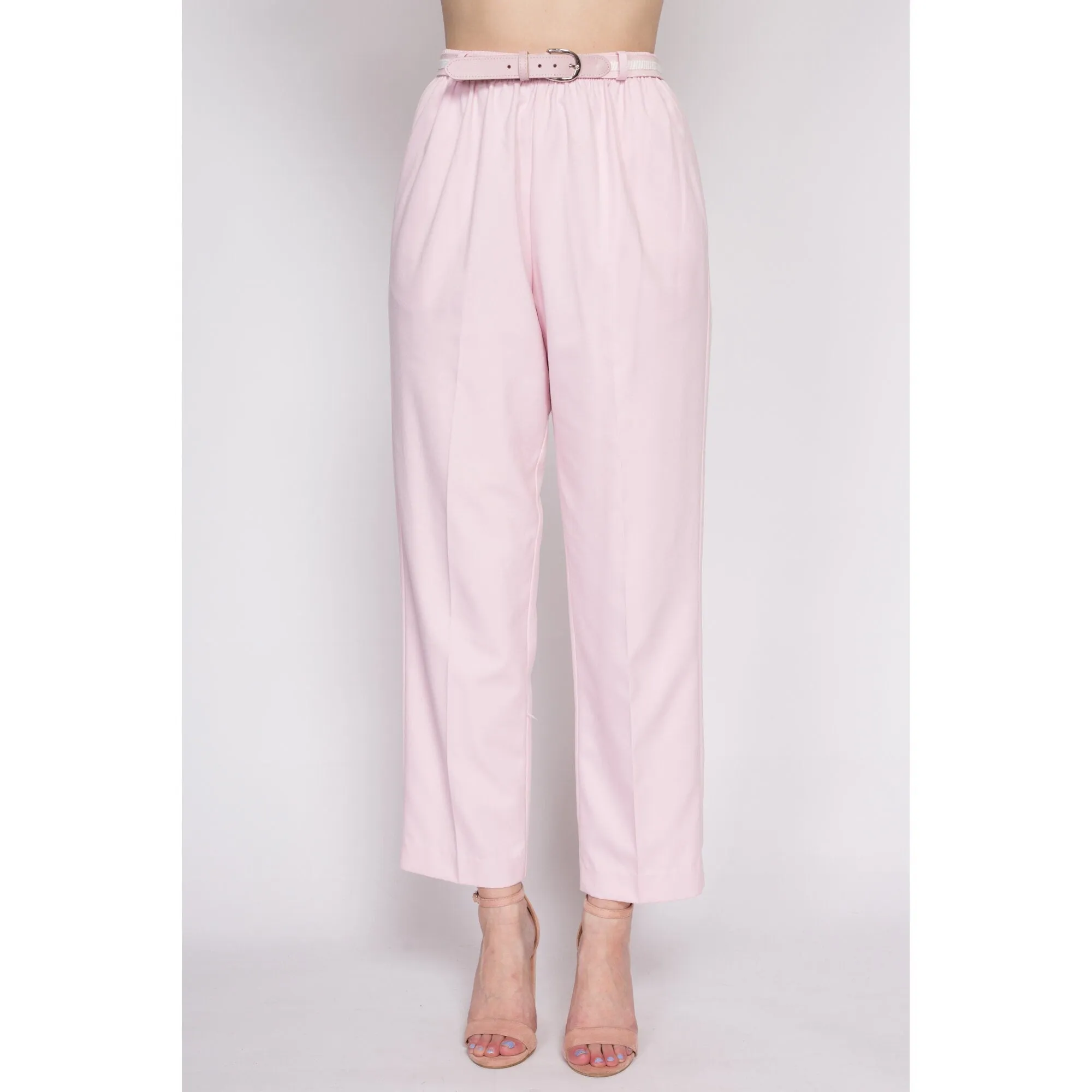 80s Pink High Waist Belted Pants - Medium