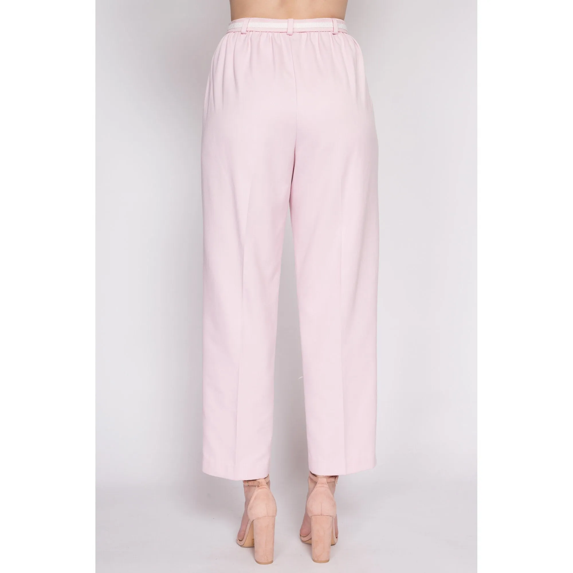 80s Pink High Waist Belted Pants - Medium