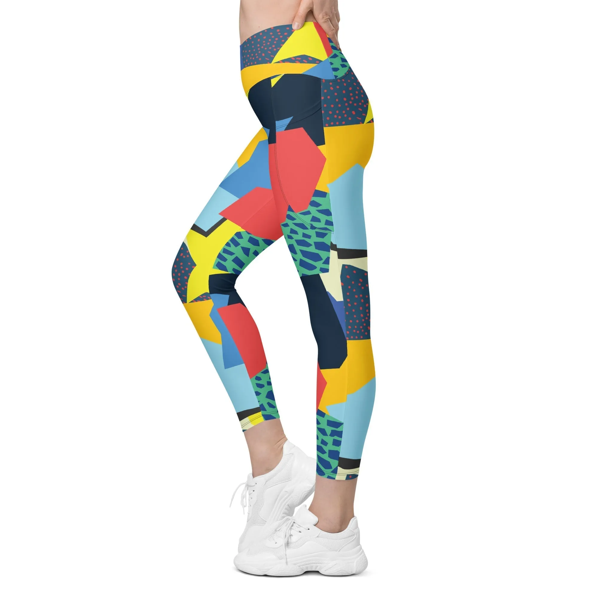 90s Color Block Crossover Leggings With Pockets