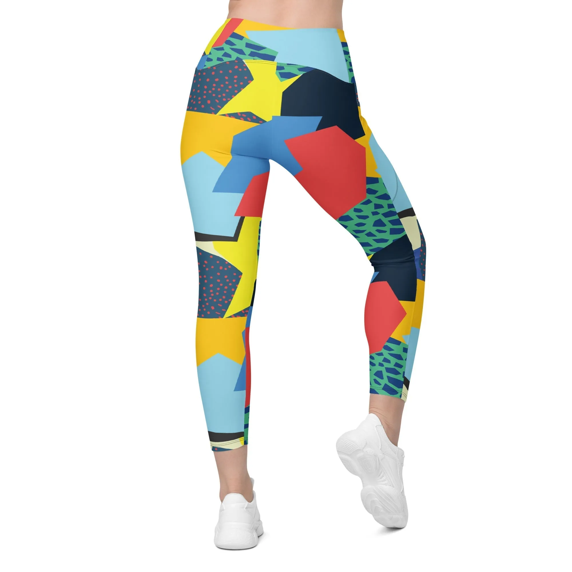 90s Color Block Crossover Leggings With Pockets