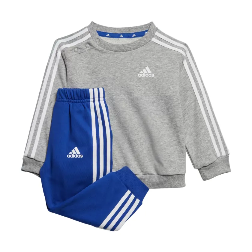 Adidas Essentials 3 Stripes children's tracksuit IJ6338 grey-white-light blue