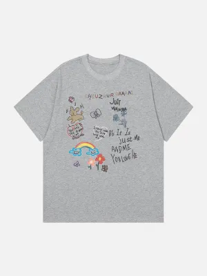 AlanBalen® - Cartoon Hand Painted Print Tee