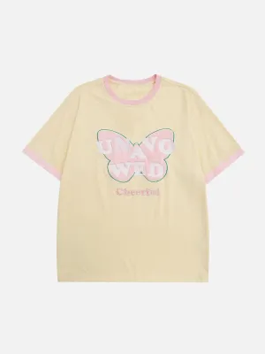 AlanBalen® - Flocking Butterfly Embroidery Tee