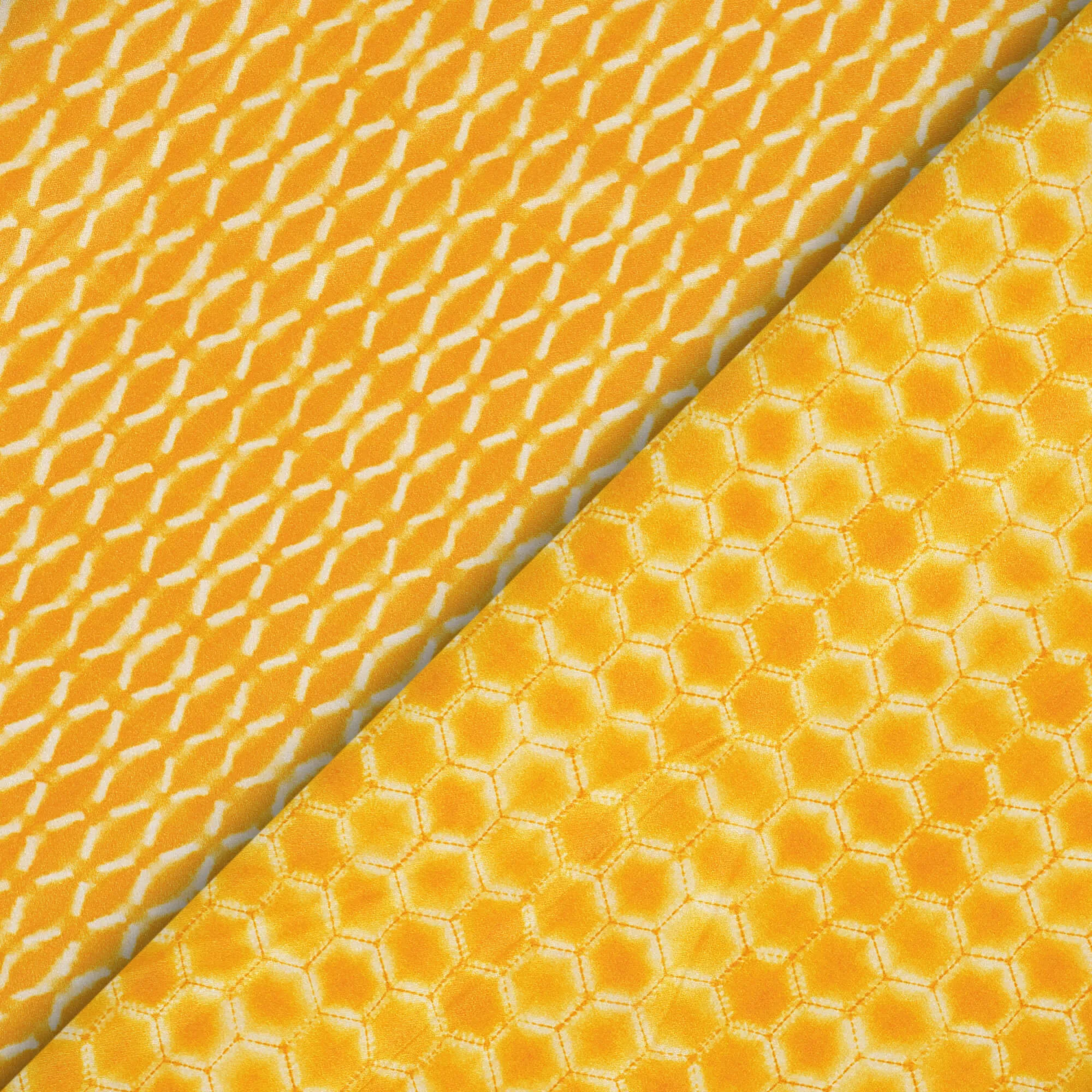 Amber Yellow Geometric Pattern Digital Print Crepe Silk Fabric