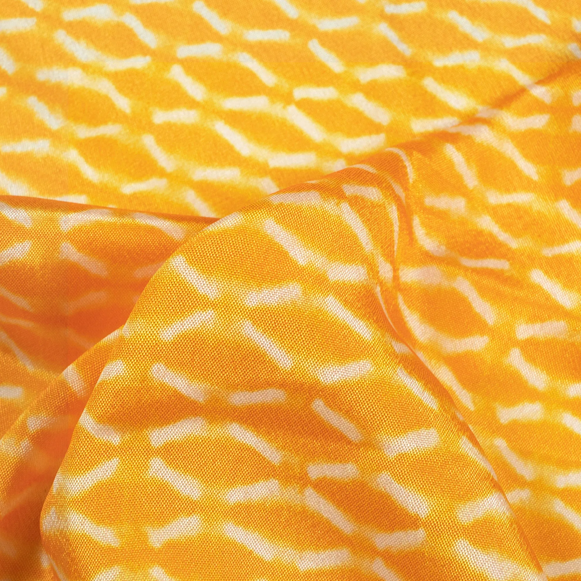 Amber Yellow Geometric Pattern Digital Print Crepe Silk Fabric