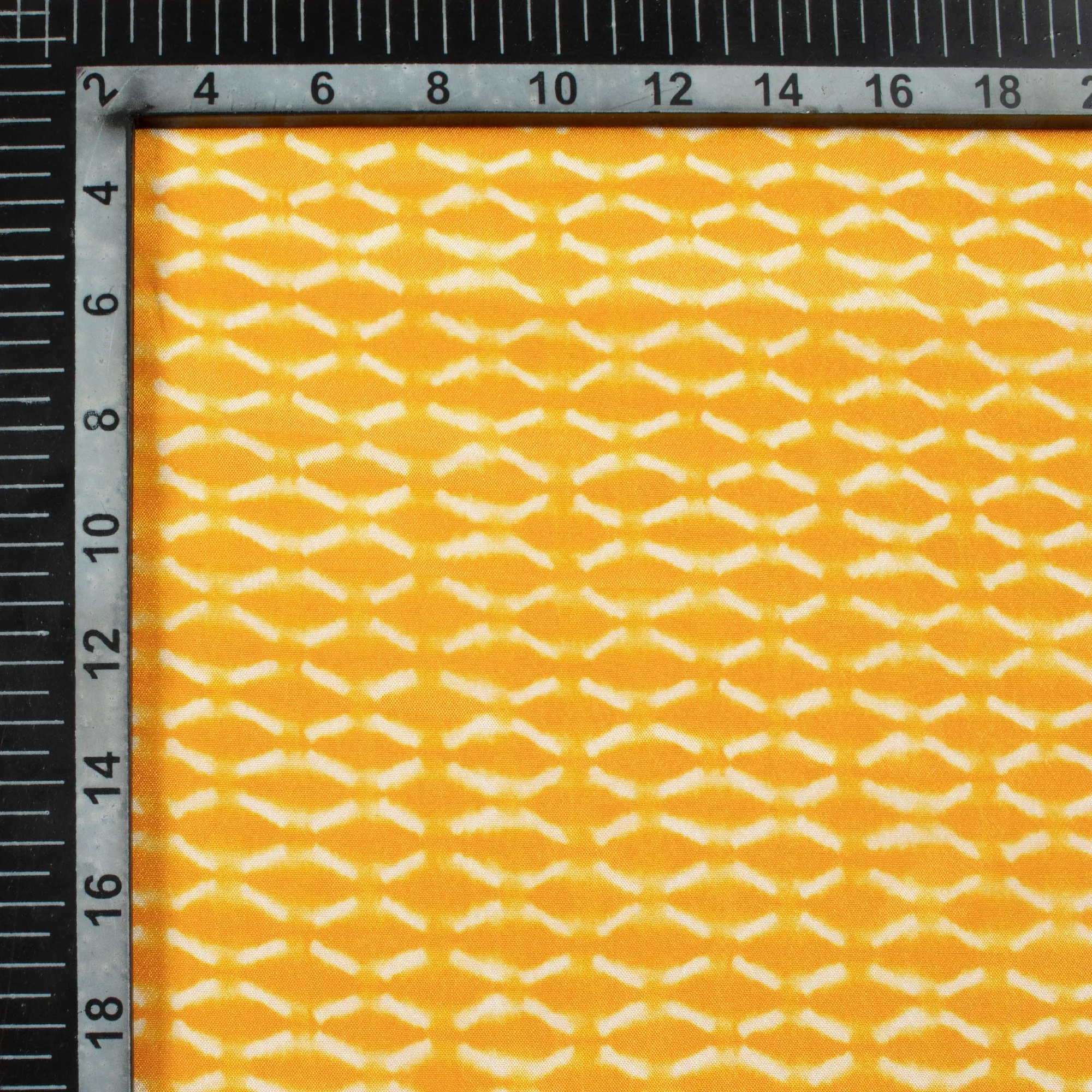 Amber Yellow Geometric Pattern Digital Print Crepe Silk Fabric