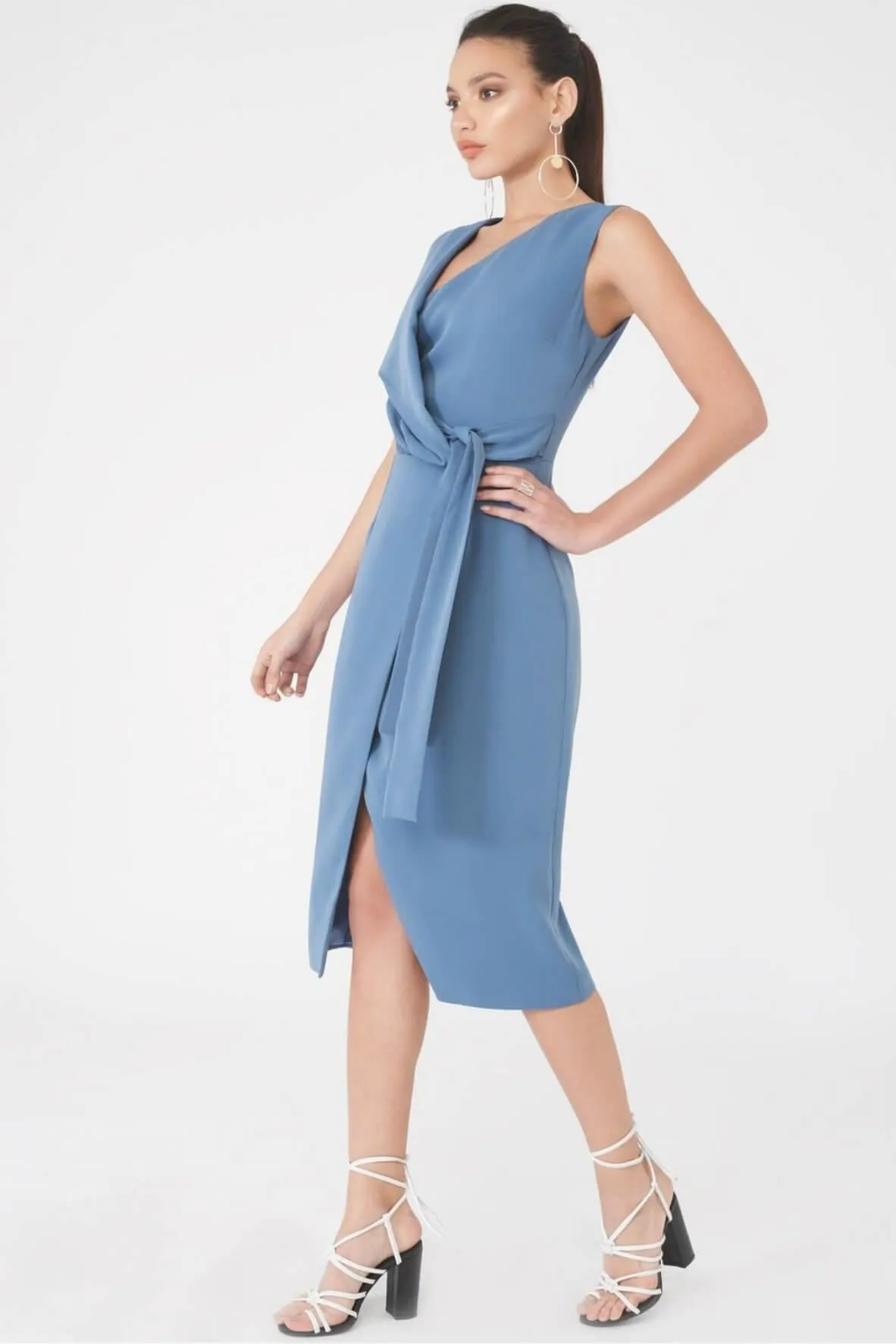 Asymmetric Fold Over Midi Dress