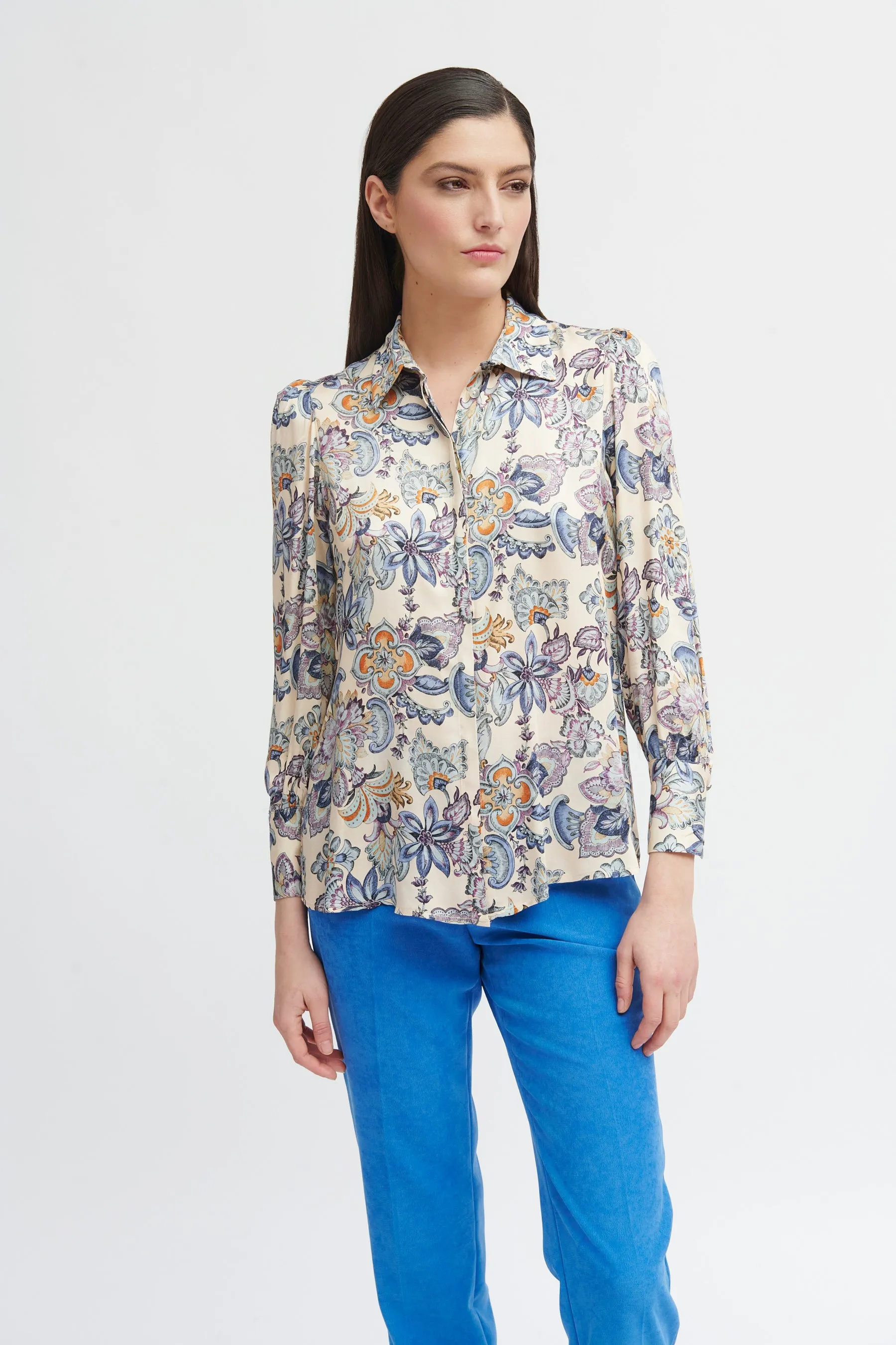 Bariloche Grus Beige/Blue Botanic Print Shirt