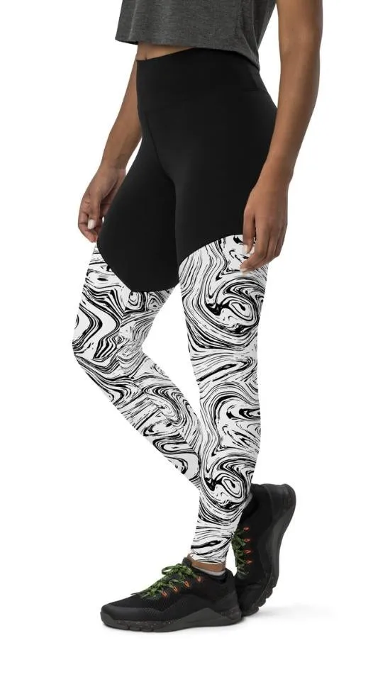 Black & White Marble Compression Leggings