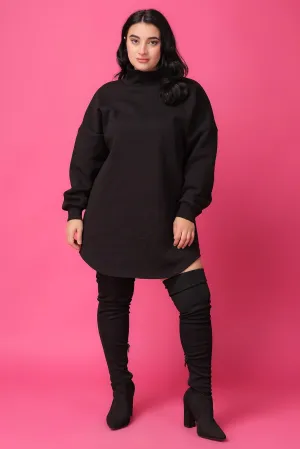 Black Solid Dress with Turtle Neck