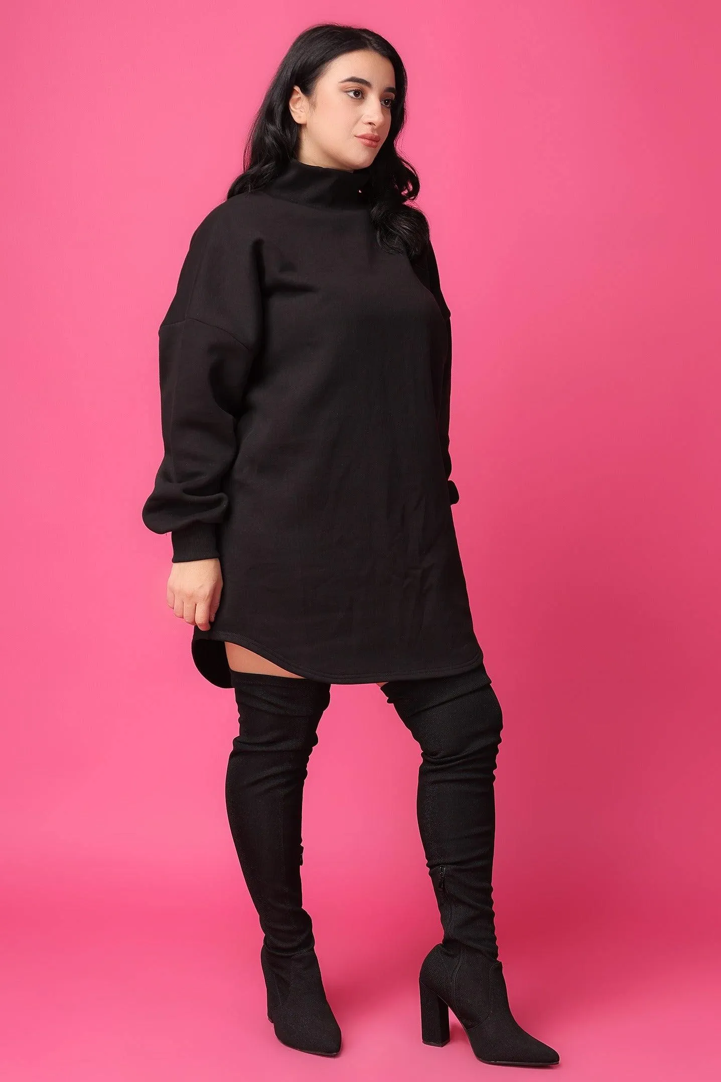 Black Solid Dress with Turtle Neck