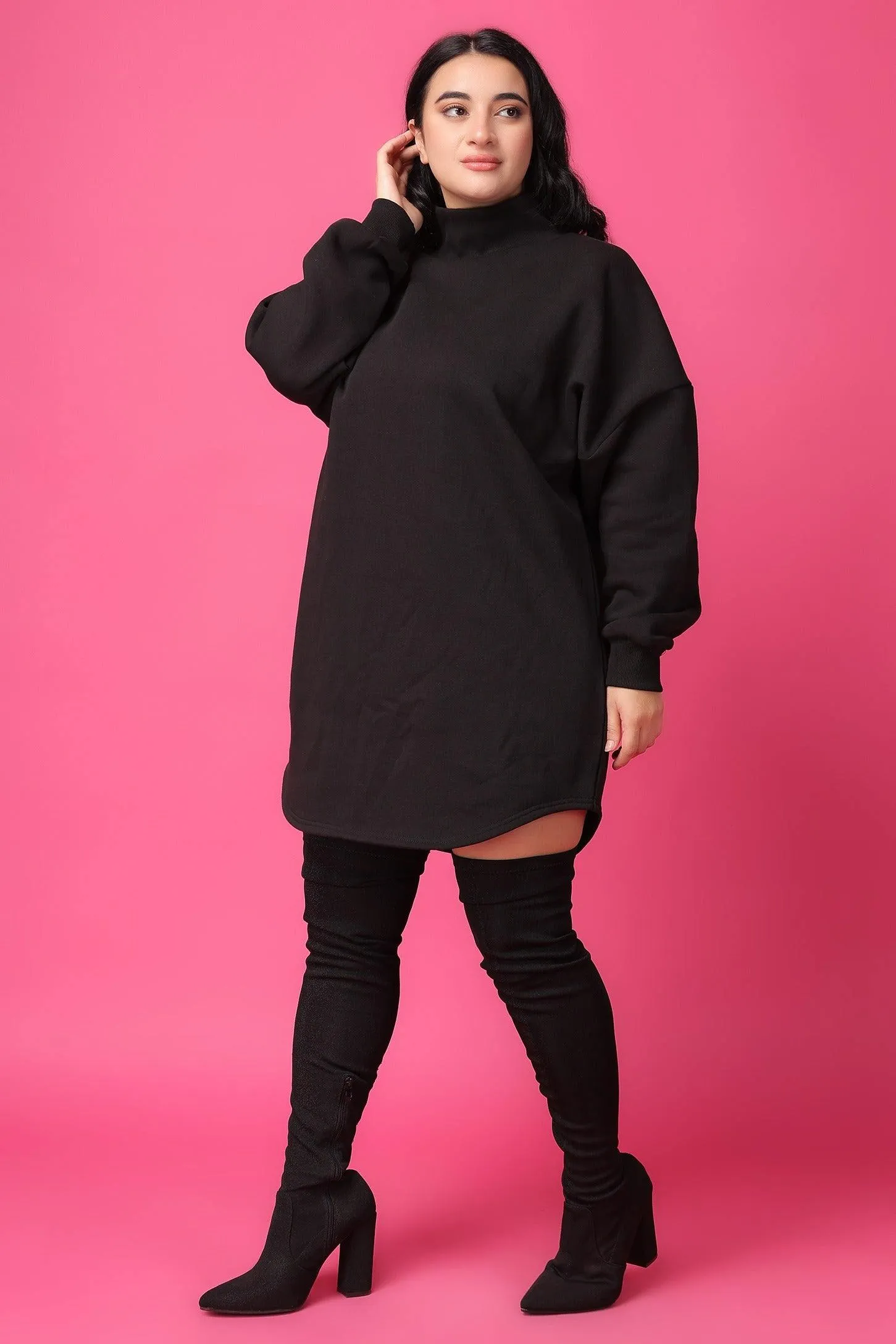 Black Solid Dress with Turtle Neck