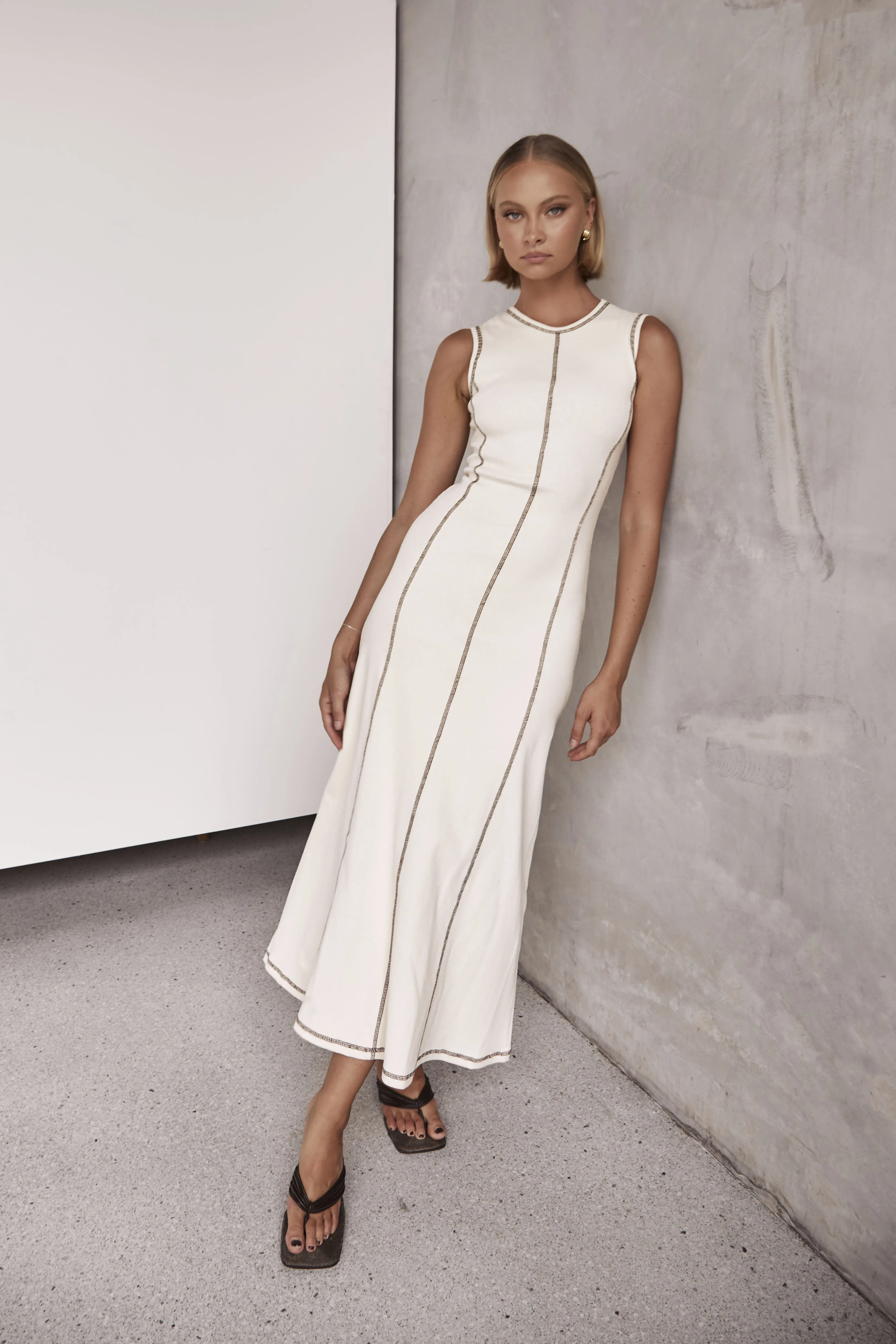 Blane Ribbed Maxi Dress (Cream)