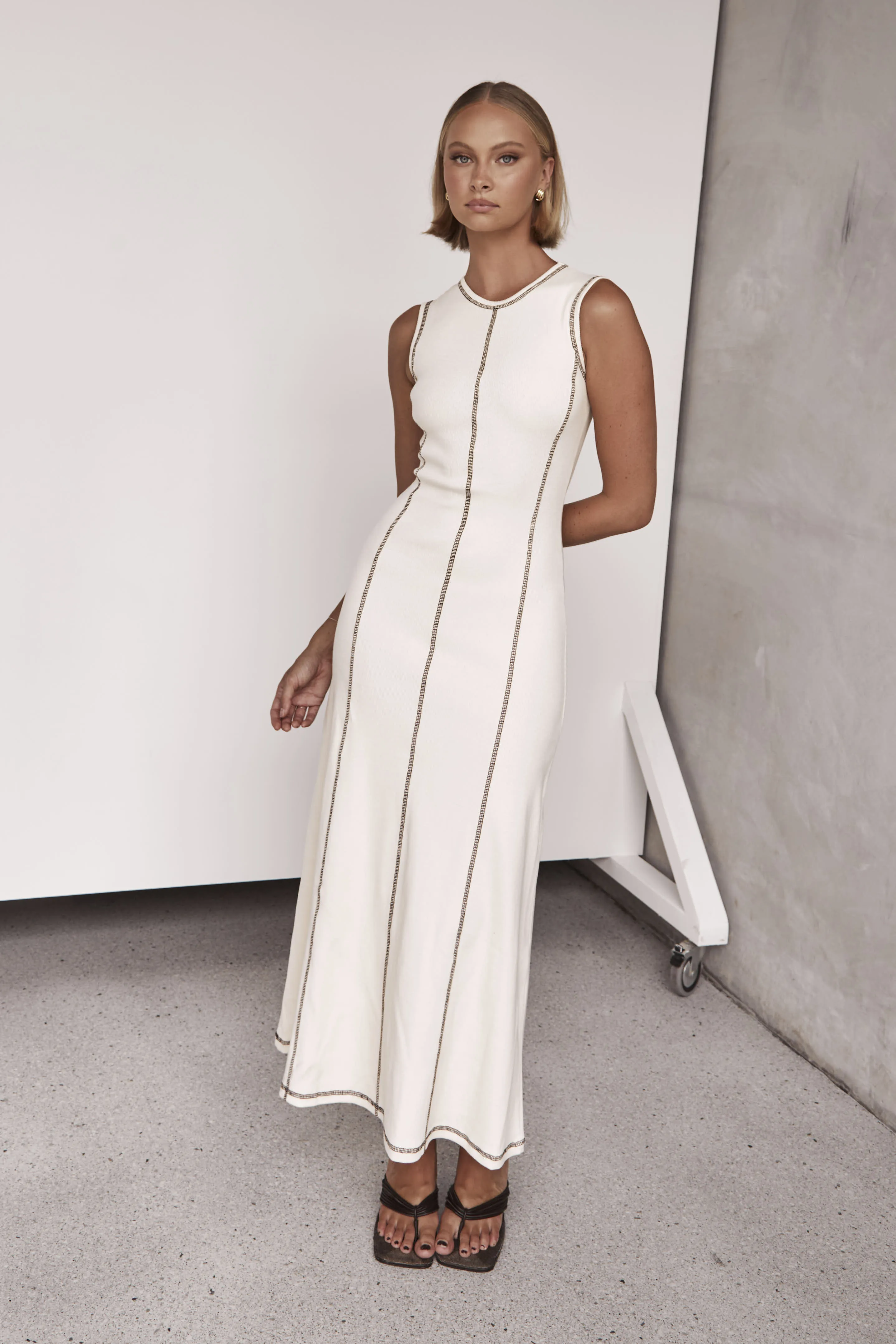 Blane Ribbed Maxi Dress (Cream)