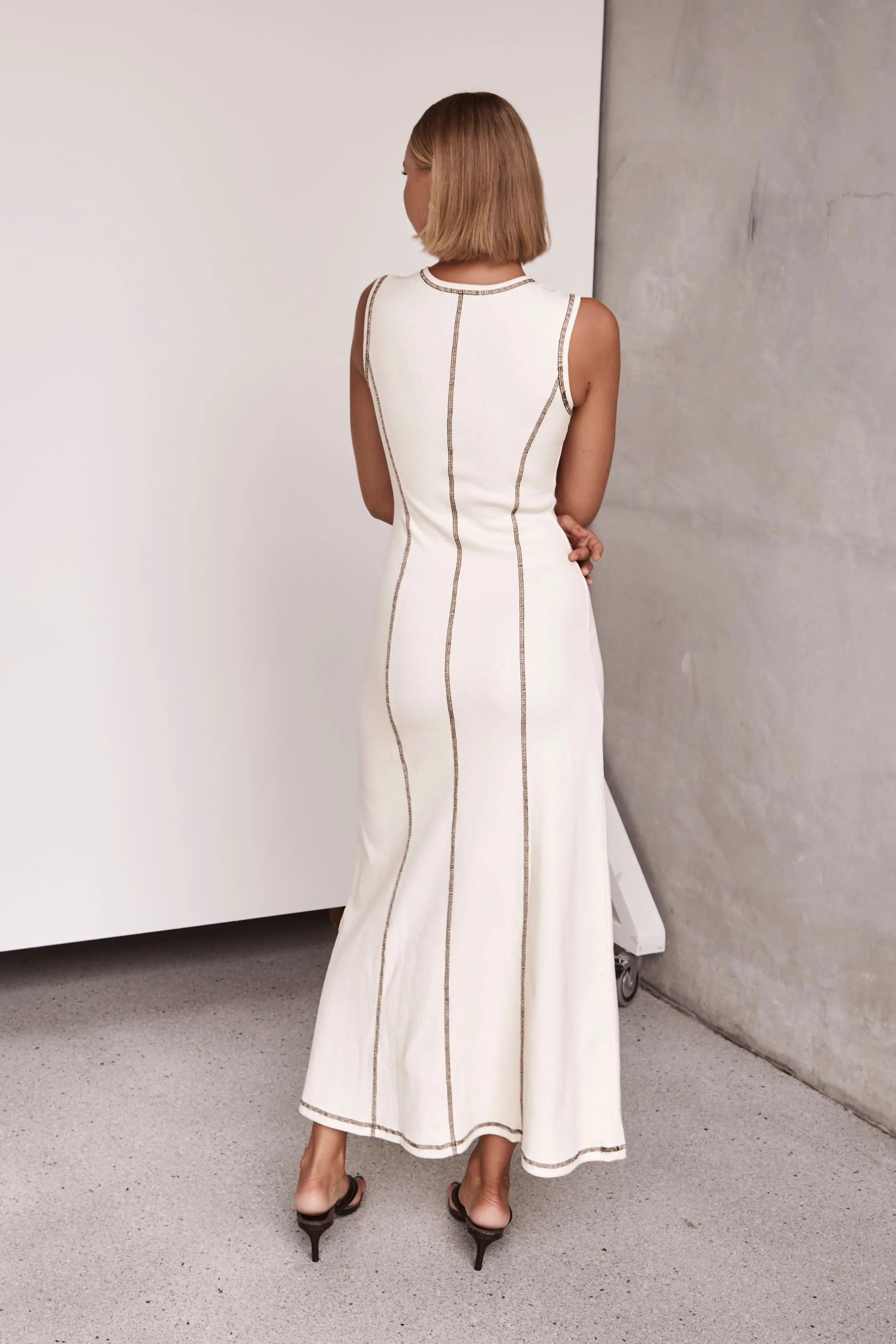 Blane Ribbed Maxi Dress (Cream)