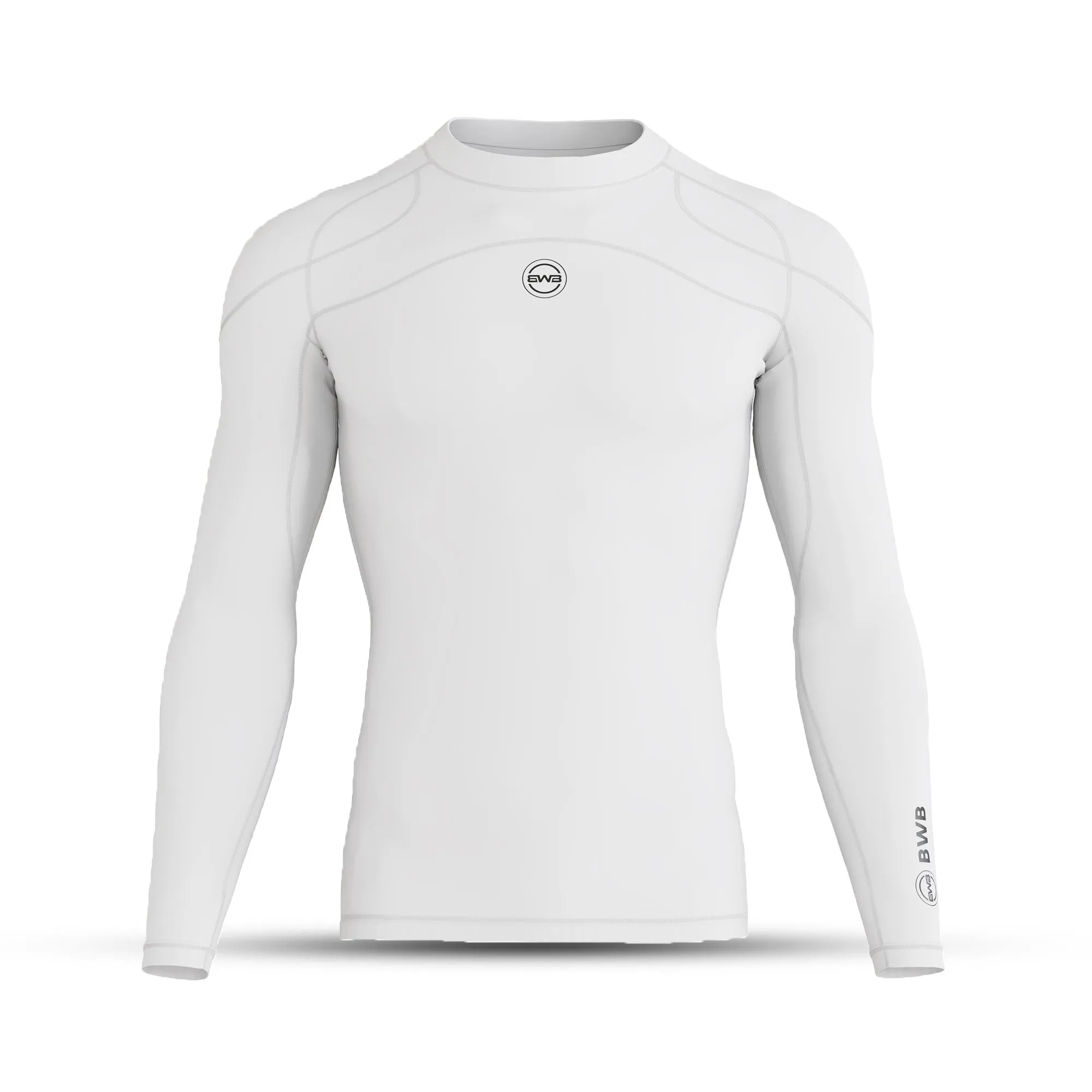 BWB MEN'S WHITE LONG SLEEVE BASELAYER COMPRESSION SHIRT & LEGGINGS SET