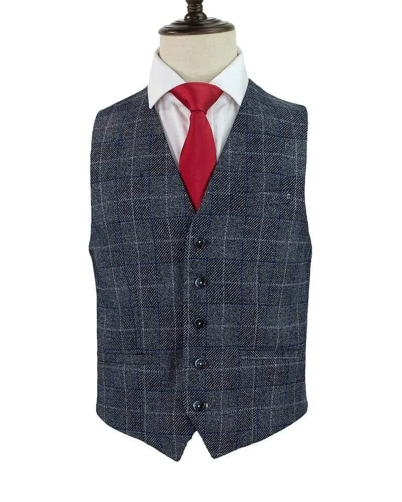 Cavani Miles Blue Check Tweed Waistcoat