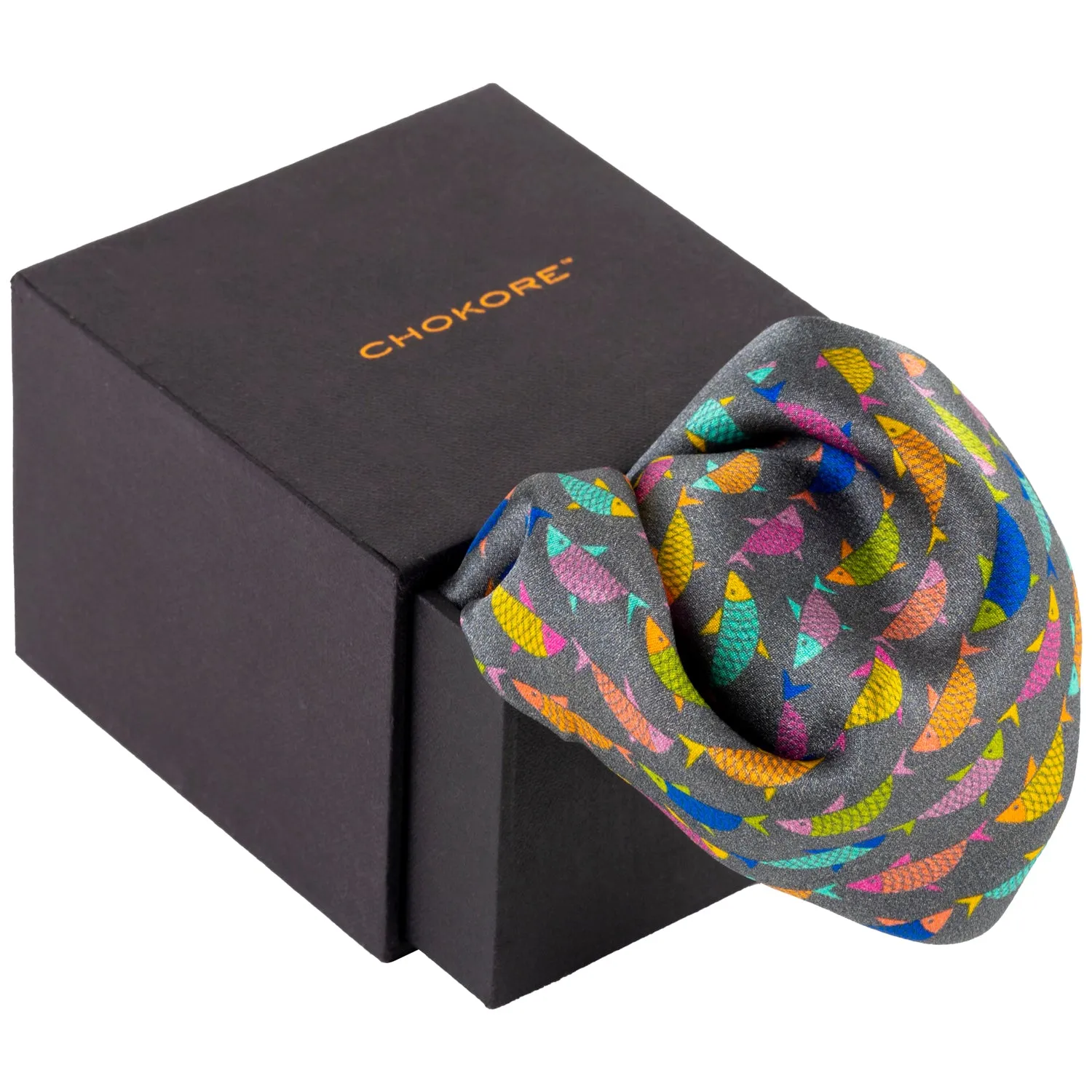 Chokore Grey and Multicoloured Satin Silk pocket square from the Wildlife Collection