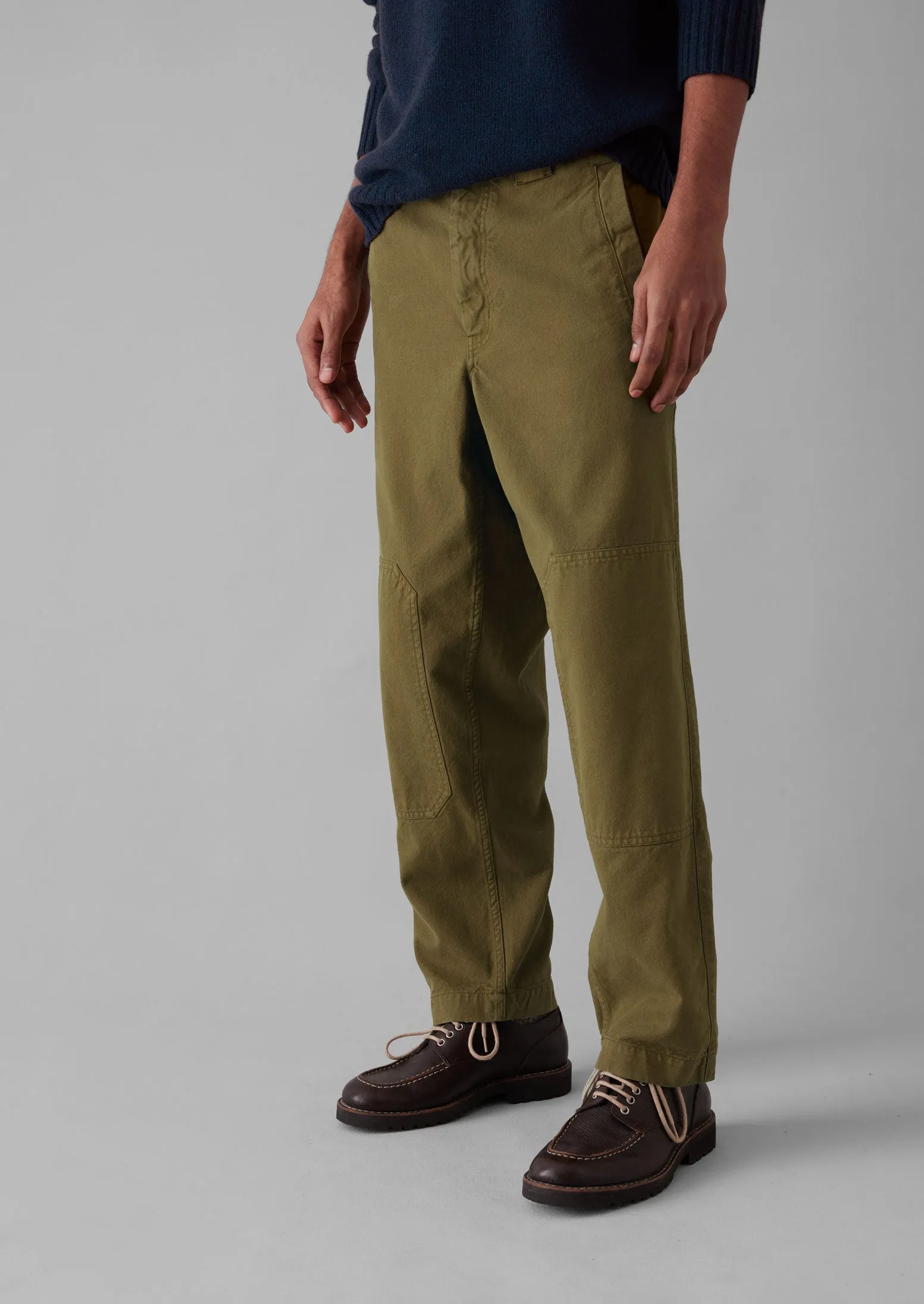 Cotton Canvas Tapered Trousers | Woodland Green