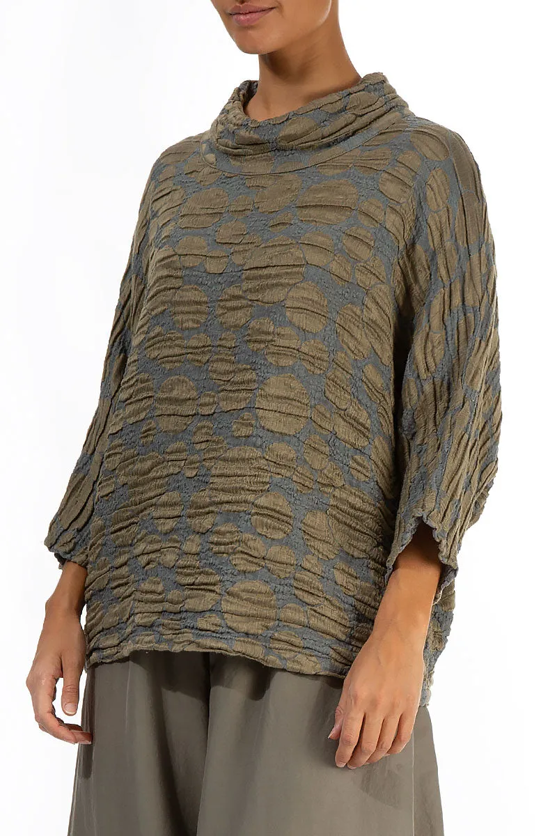 Cowl Neck Silver Sage Circle Silk Linen Blouse