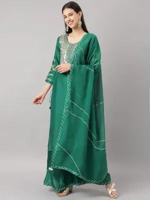 Divena Green uppada silk Hand embroidery Kurta Sharara with Organza dupatta