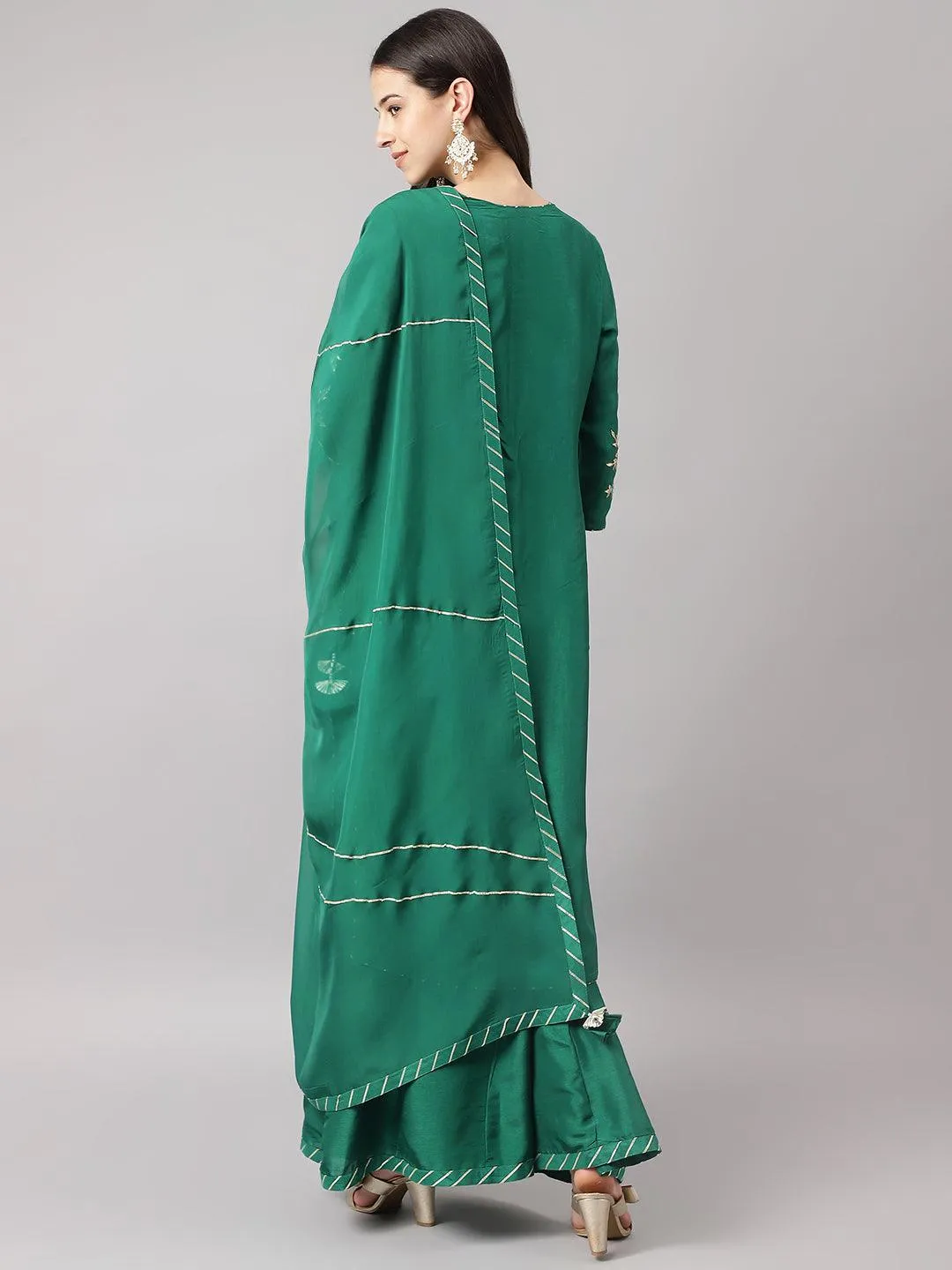 Divena Green uppada silk Hand embroidery Kurta Sharara with Organza dupatta