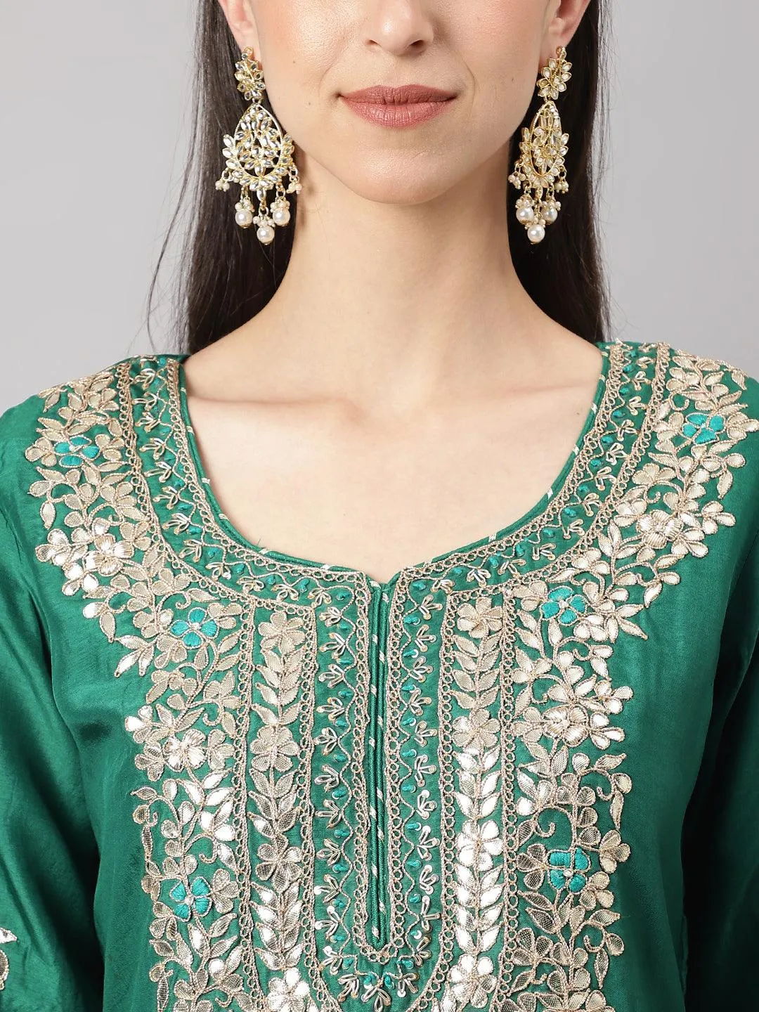 Divena Green uppada silk Hand embroidery Kurta Sharara with Organza dupatta