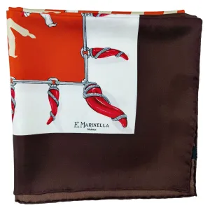 E. Marinella Scarf Dark Brown Lucky Horn & Pulcinella Mask - Twill Silk Foulard SALE