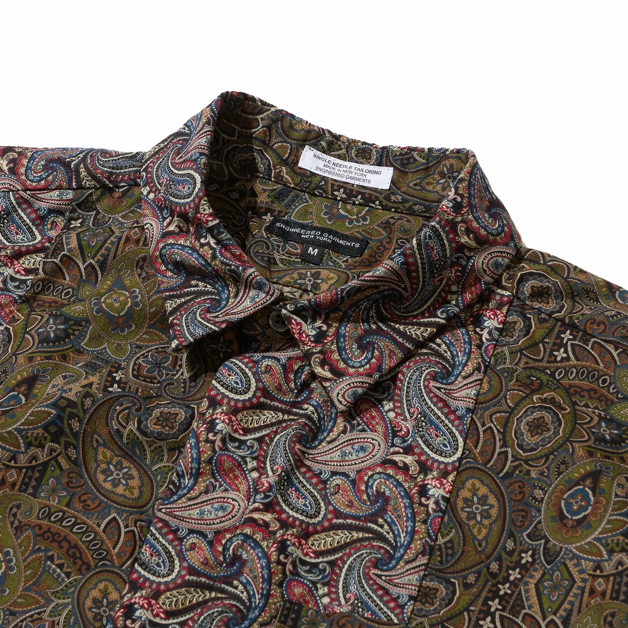 Engineered Garments Combo Short Collar Shirt (Olive/Black Cotton Paisley Print)