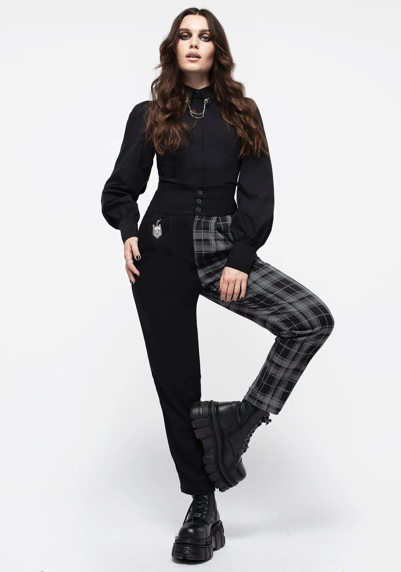 Fenrir High Waisted Check Tapered Trousers