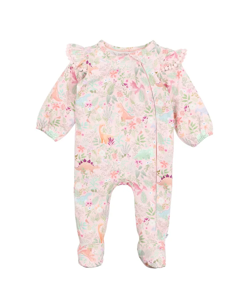 FLORASAURUS PRINT LS ZIP ONESIE