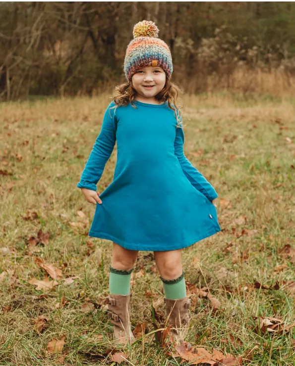 Girls Lightweight Soft Cotton Fleece A-Line Dress| Black