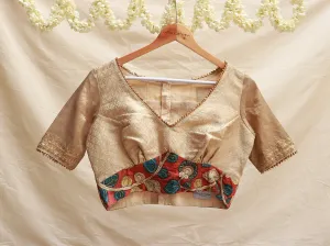 Gold Brocade, Kalamkari, Hand embroidery blouse