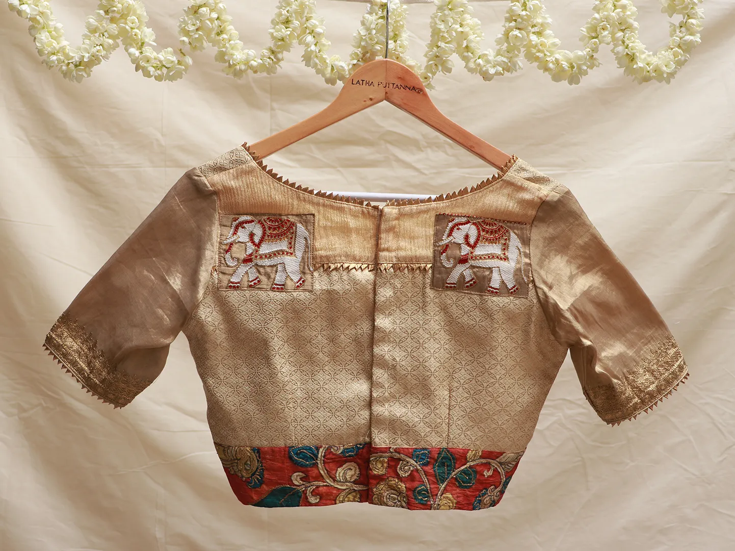 Gold Brocade, Kalamkari, Hand embroidery blouse