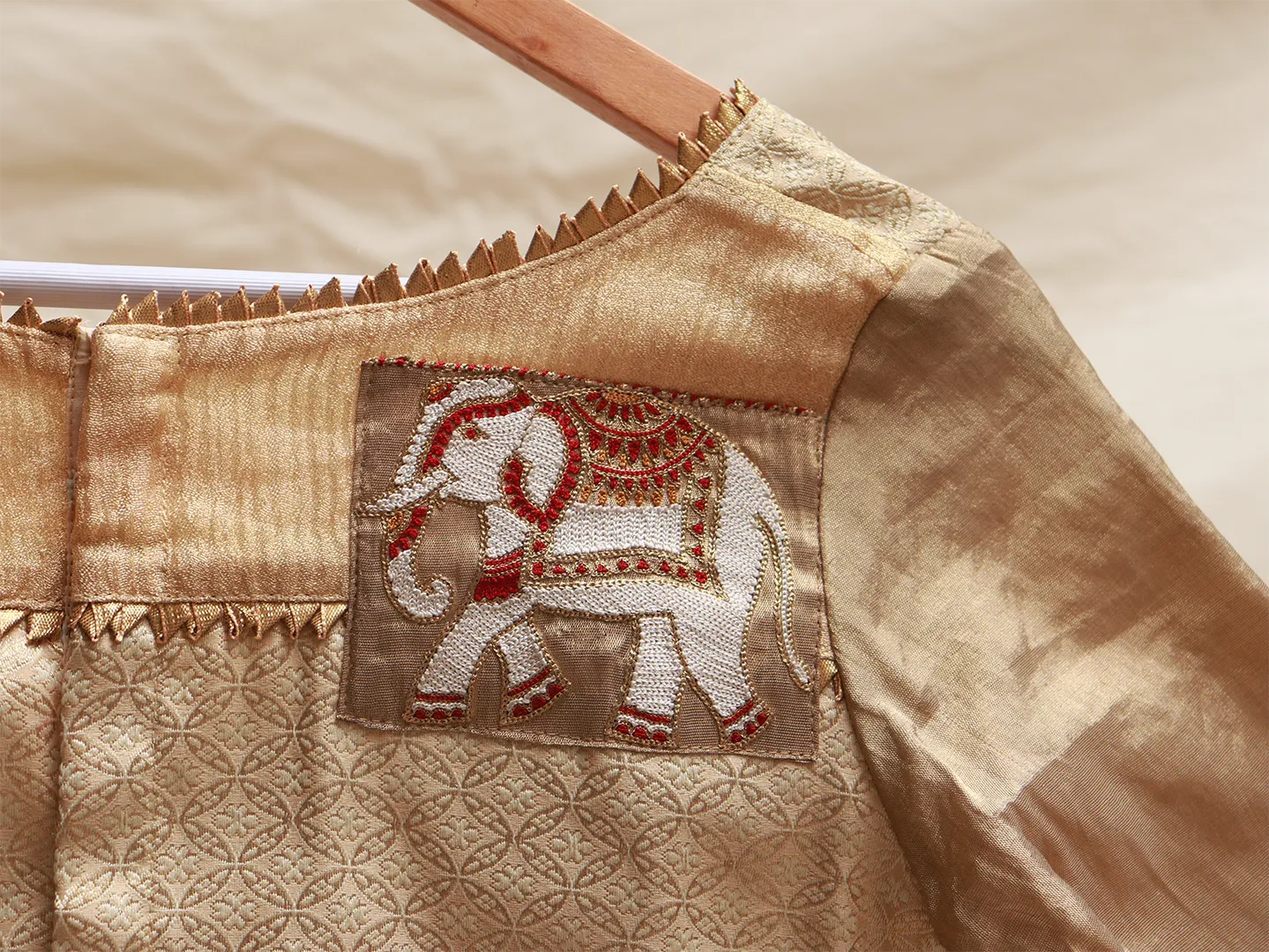 Gold Brocade, Kalamkari, Hand embroidery blouse