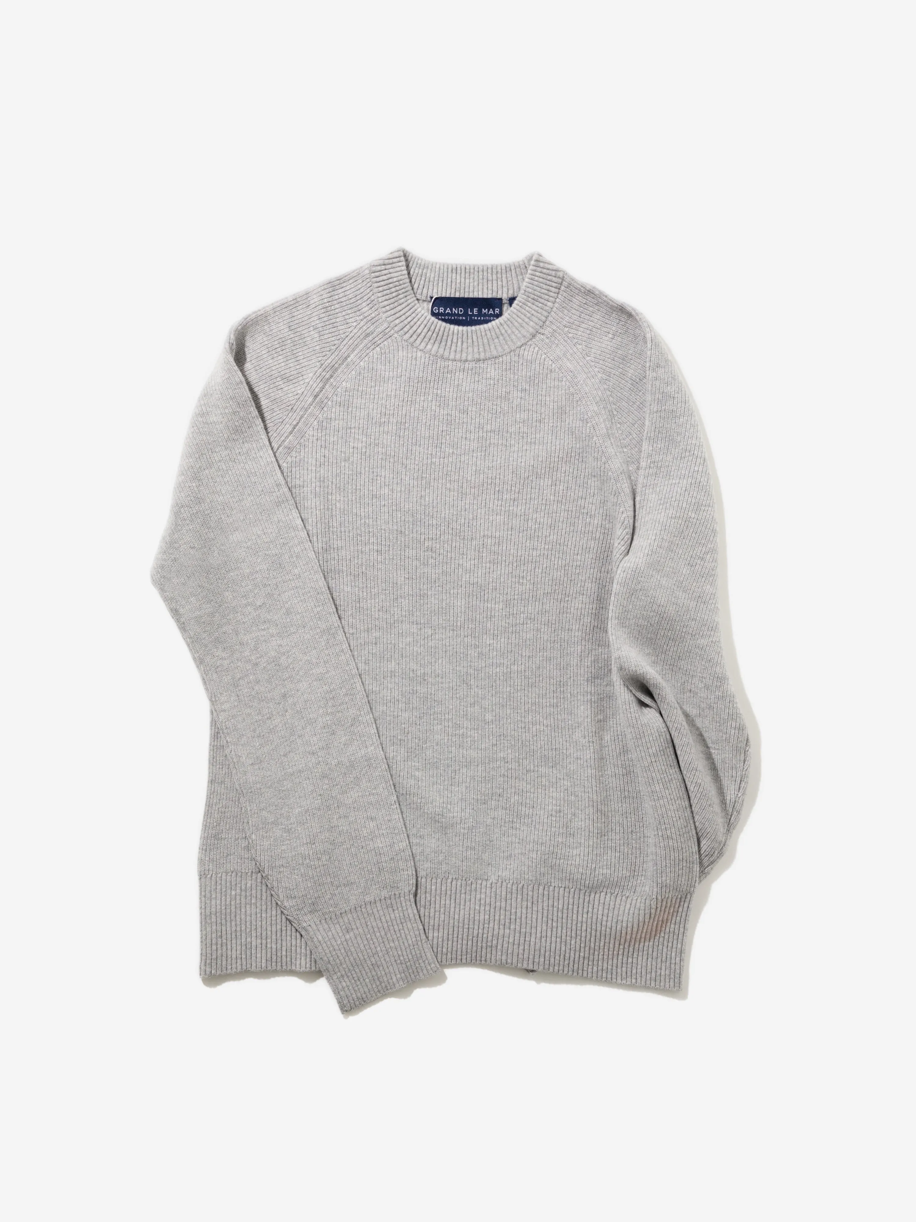 Grey Merino Wool Cashmere Raglan Crewneck