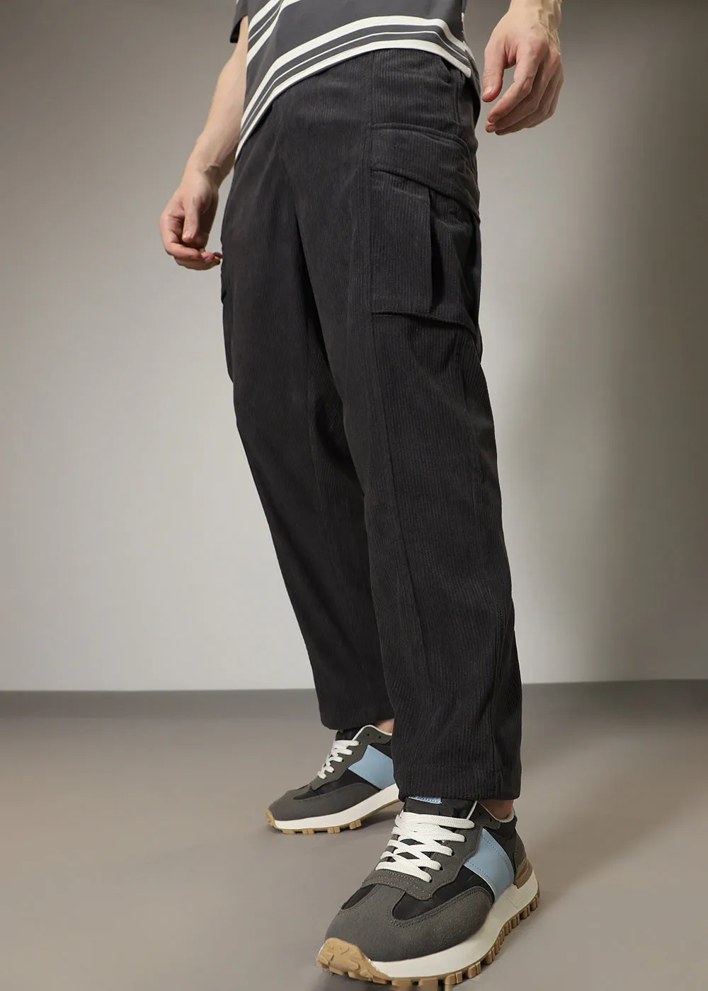 Grey Pocket Cargo Corduroy Pant