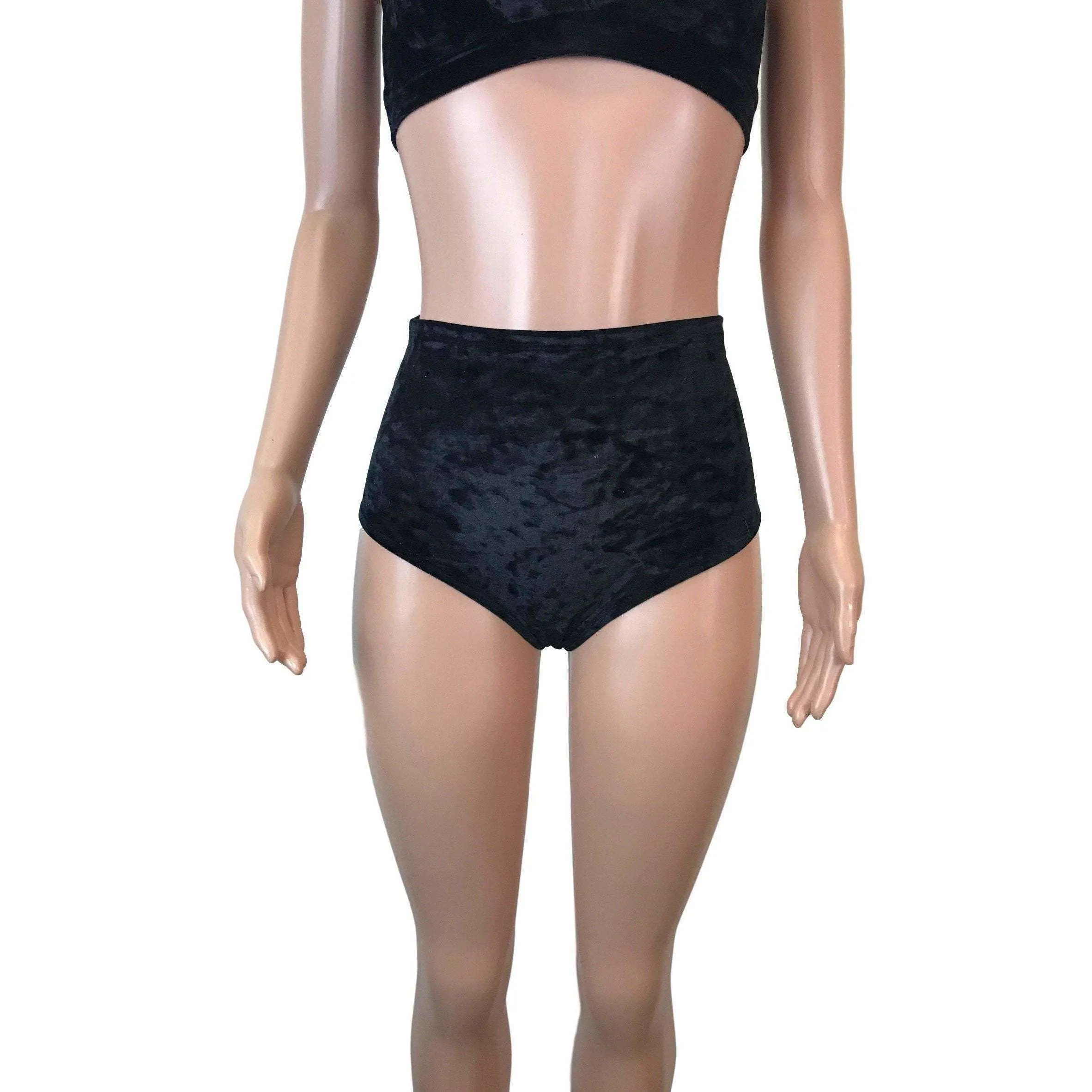 High Waisted Hot Pants - Black Crushed Velvet - Booty Shorts - Bikini Bottom - Festival or Rave Clothing