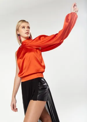 House Of Holland Asymmetric Voluminous Sleeve Top in Orange