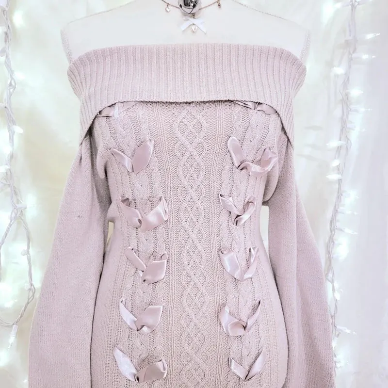 Knit Ribbon Sweater Dress