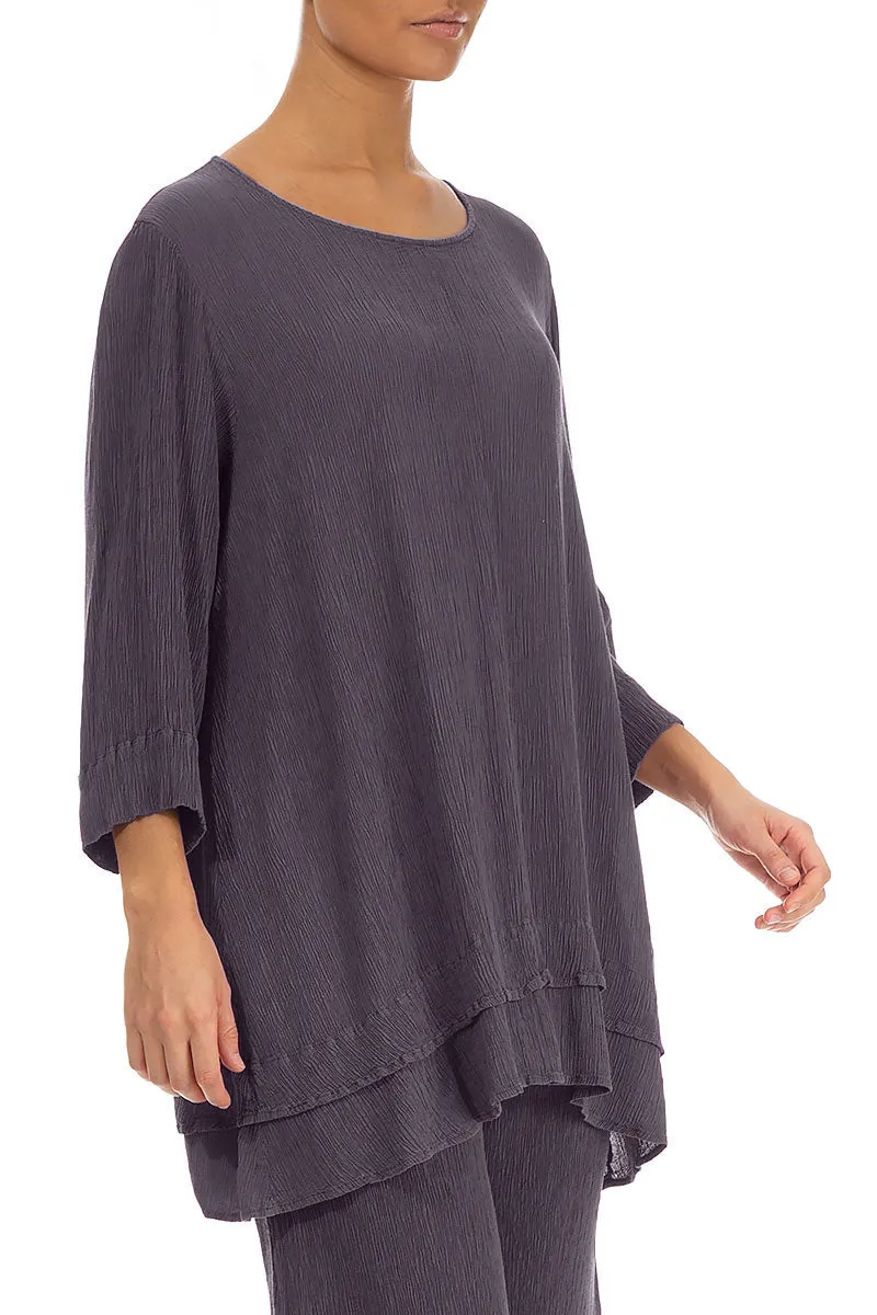 Layered Hem Crinkled Vintage Violet Silk Viscose Tunic