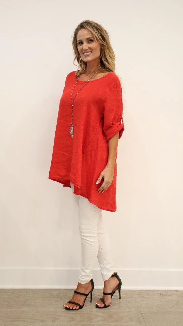 Long Italian Linen Button Back Top Tunic