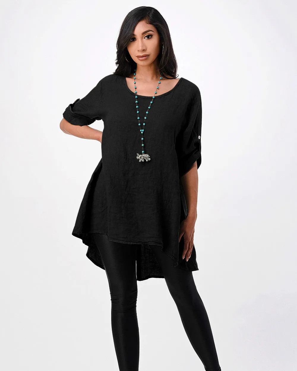 Long Italian Linen Button Back Top Tunic