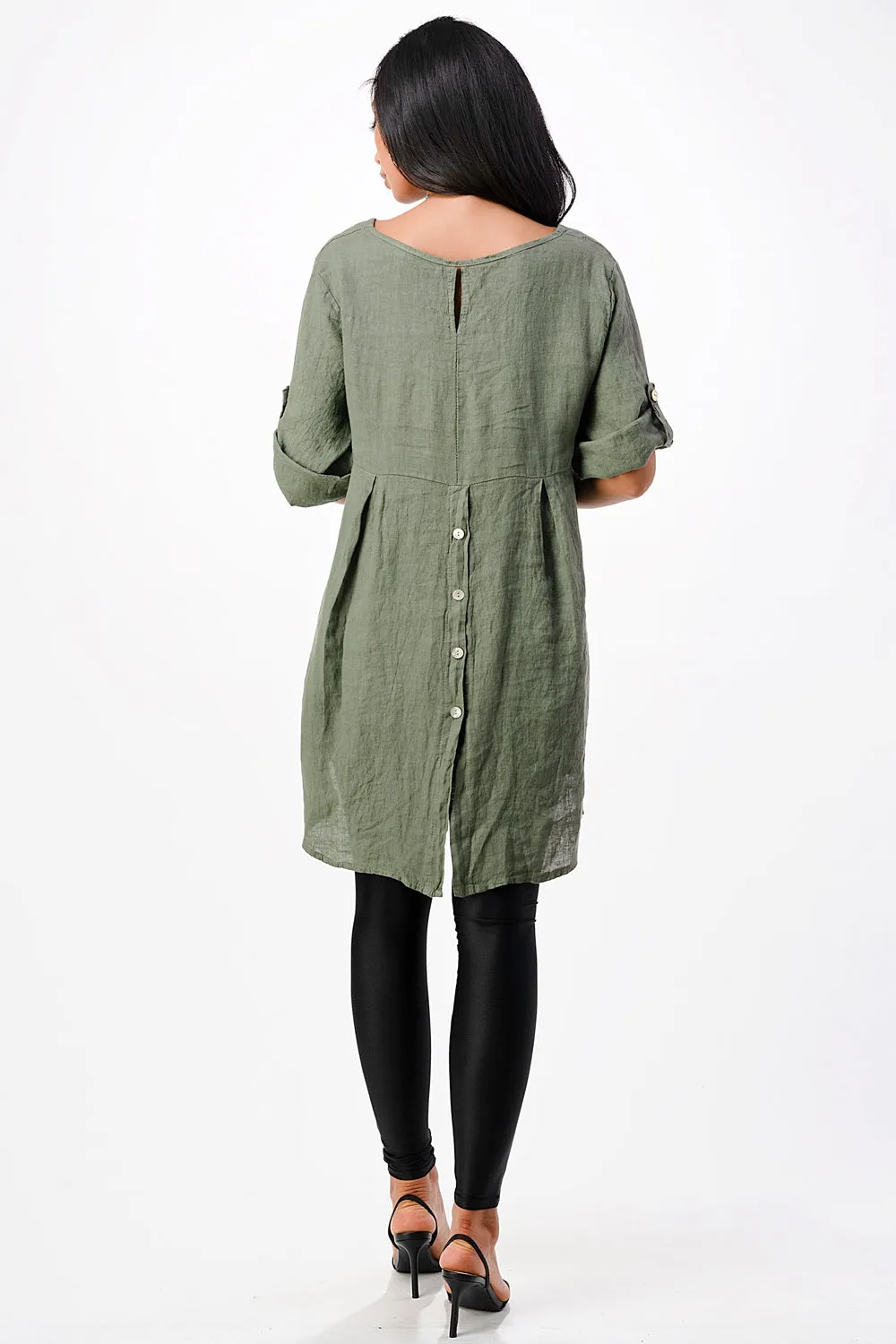 Long Italian Linen Button Back Top Tunic