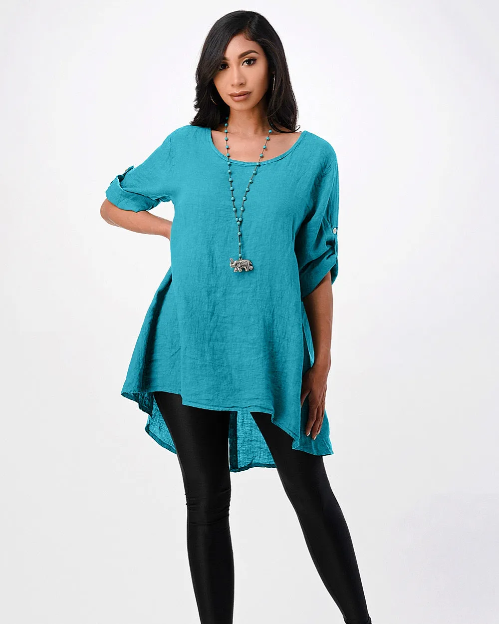 Long Italian Linen Button Back Top Tunic