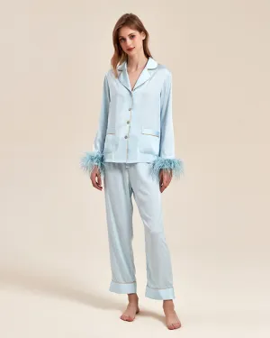 Luxury Detachable Ostrich-Feather Ice Silk Pajama