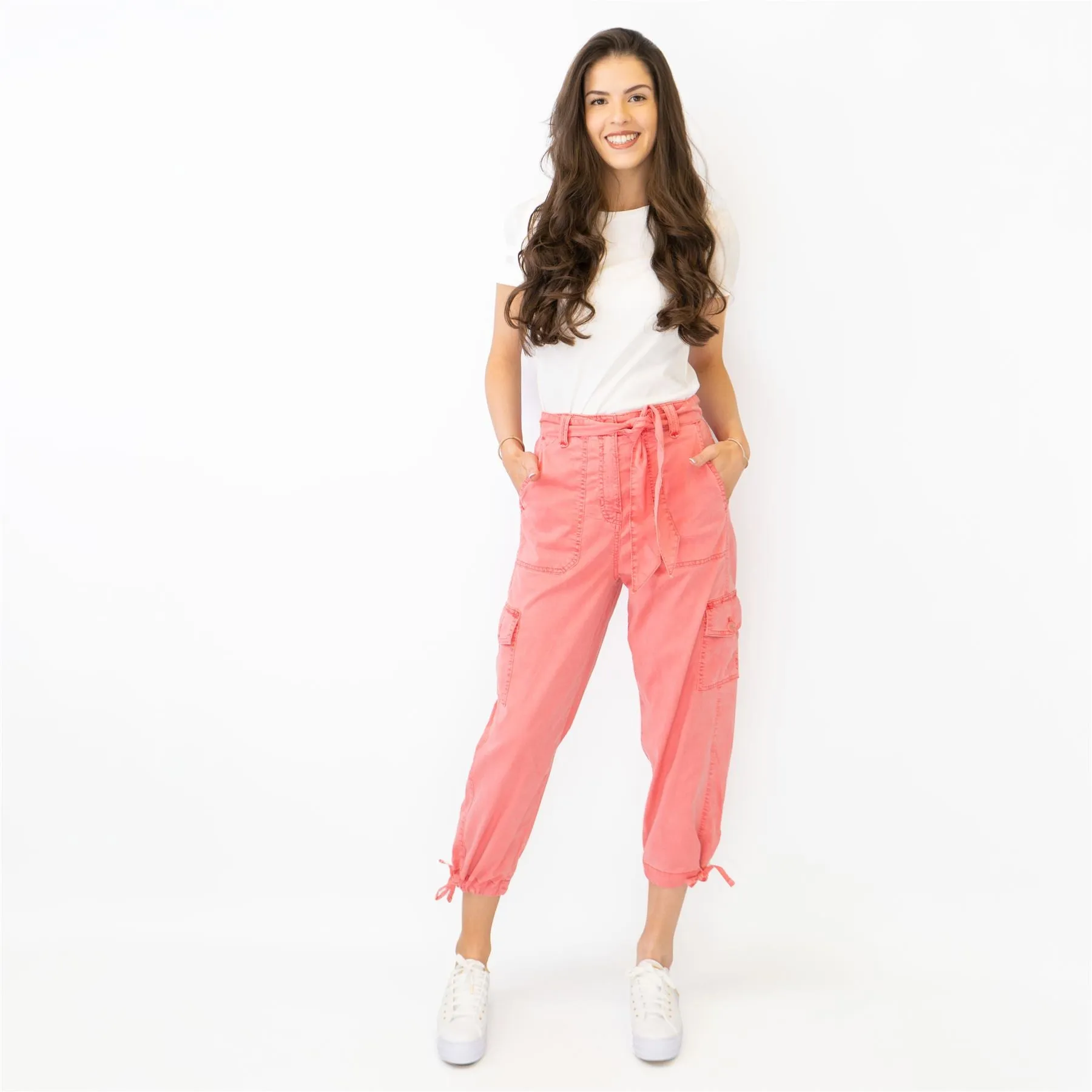 M&S Tencel Rich Pink Cargo Tapered Cropped Trousers