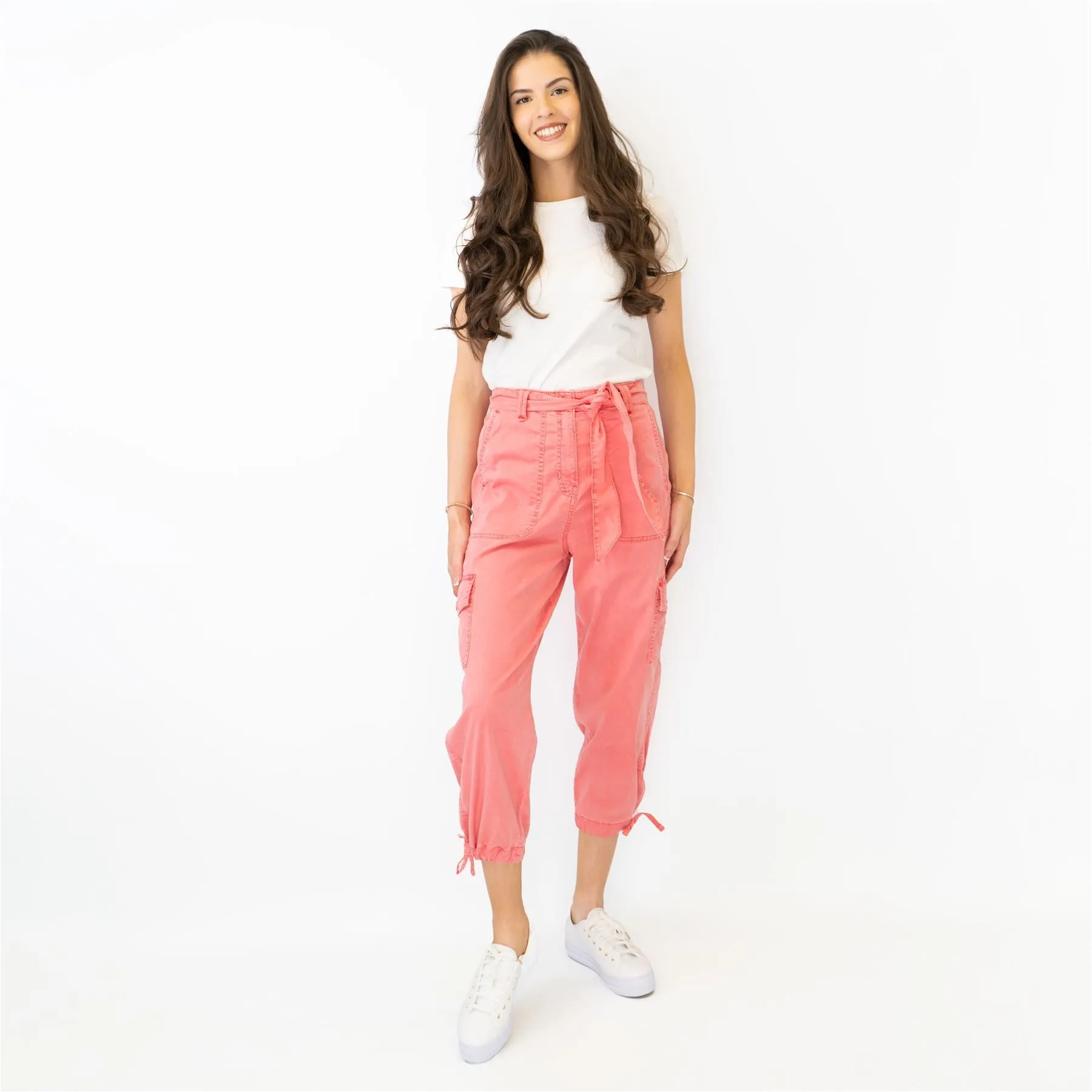 M&S Tencel Rich Pink Cargo Tapered Cropped Trousers